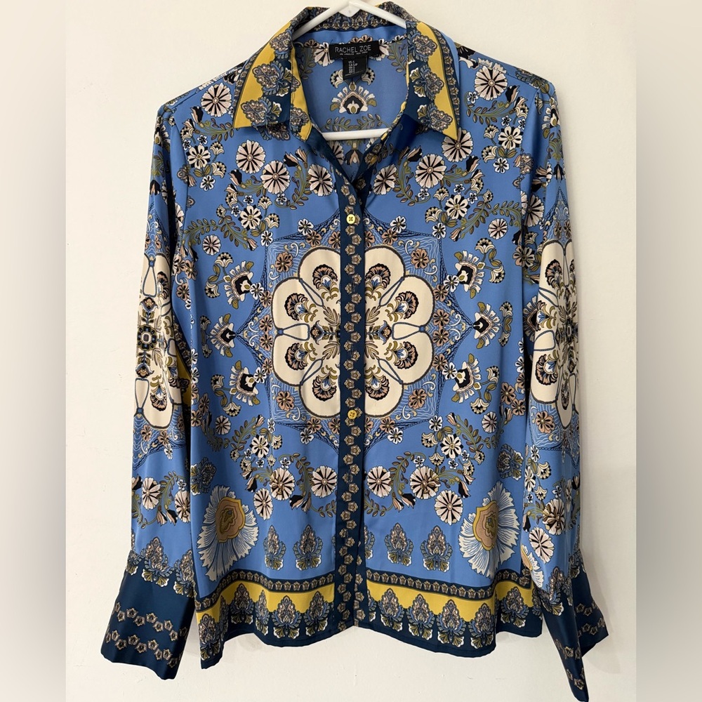 Rachel Zoe Blue Floral Print Blouse S Boho